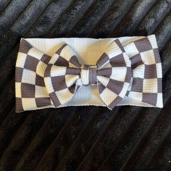 Handmade Checkerboard Baby Girl Headband 3-6 Months - Picture 2 of 3